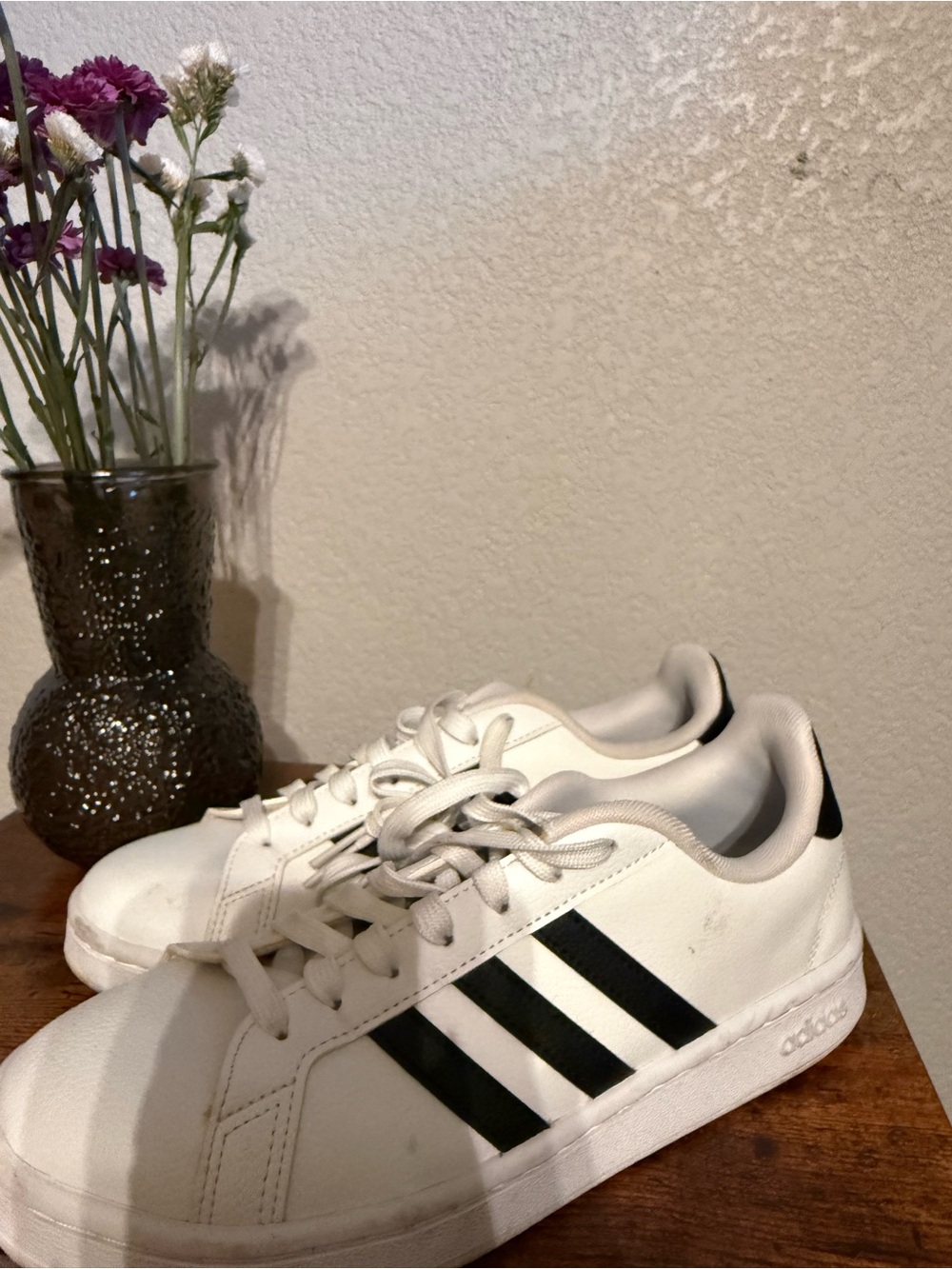 Adidas Women’s White Sneakers with Black Stripes